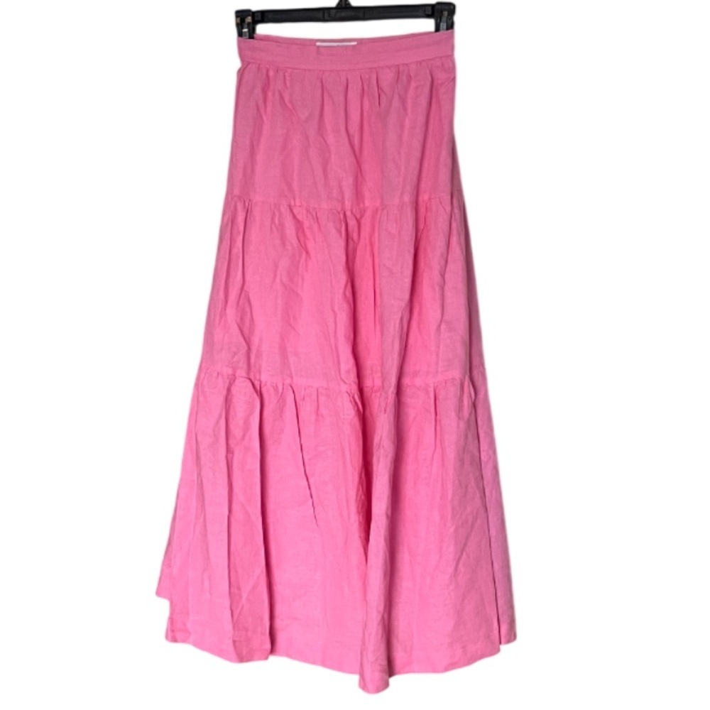 Petal & Pup Linen Blend Pink Tiered Midi Skirt- 0